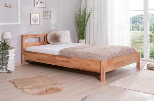 TiCAA Einzelbett, Doppelbett, Gästebett, Funktionsbett für Schlafzimmer, Kinderzimmer Buche masivholz Bettgestell 90 x 200/100x200/140x200