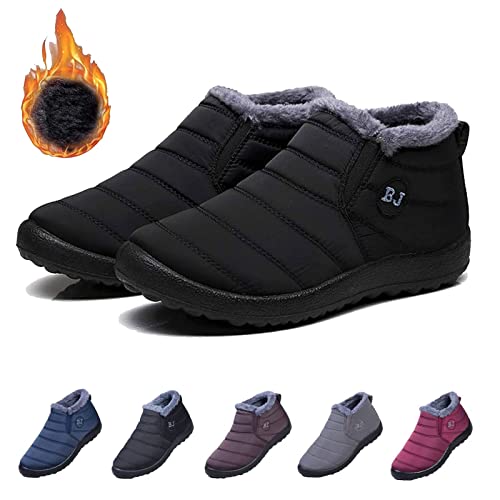 Qosneoun Boojoy Shoes, Boojoy Winter Boots, Bj Boots Women Men Winter Snow Boots Waterproof Anti-slip Ankle Booties Outdoor Warm Lined Shoes (Black, numeric_39)