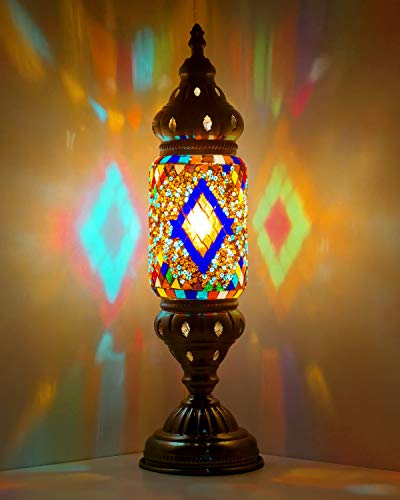 Marrakech Tiffany Style Bedside Lamp Turkish Table Lamp Stained Moroccan Lantern Handmade Mosaic Glass Lamp Energy Saving Night Light for Living Room and Bedroom (2)