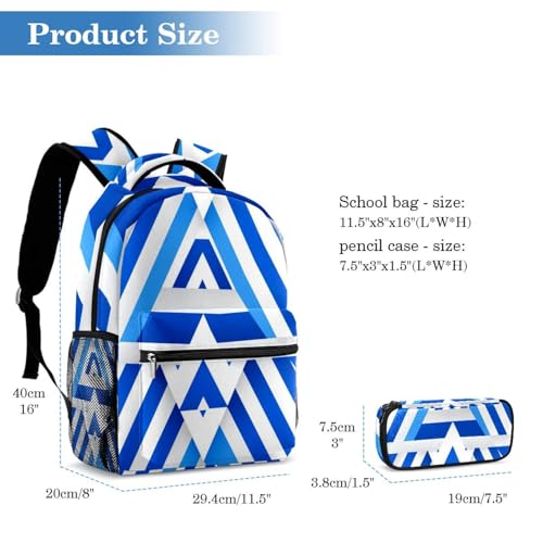 Cartables drapeau Israël bleu taille large avec trousse à crayons - 2