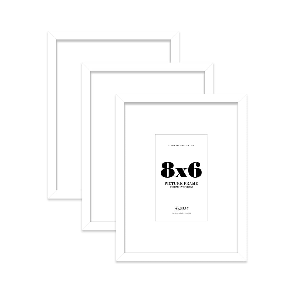 White Picture Frame 8x6 With 5x3 Mount for Photos - Wall & Table Display, Landscape or Portrait, 3 Pack — image 1