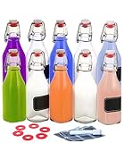 KOMPLETTSET: 10 Eckige Bügelflasche 0,25 Liter / Bügelverschluss Flasche mit 10 Silikondichtung und 10 Etiketten mit Marker. Material: Glas | Volumen: 250 ml | Farbe: Klar - Transparent