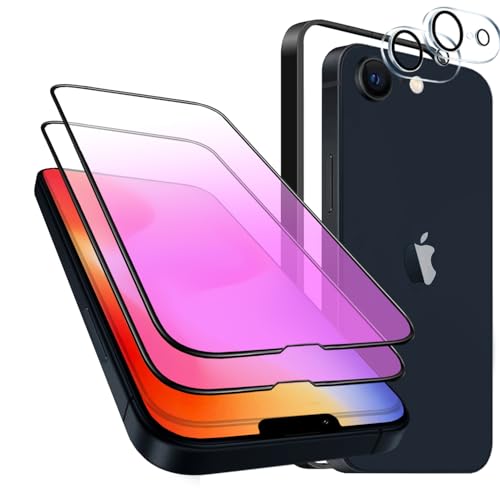 【4枚入り】iPhone 16E 用 ガラスフィルム ブルーライトカット 全面保護 目の疲れを軽減 液晶保護 6.1インチ対応 気泡ゼロ 指紋防止 ガイド枠付き 貼り付け簡単 【アイフォン16e強化ガラスフィルム(2枚入り)+レンズ保護フィルム (2枚入り