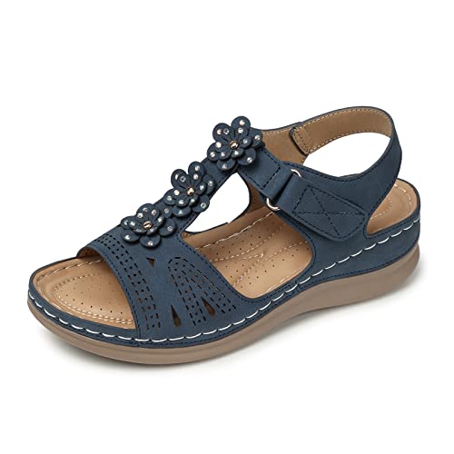 Image of SHIBEVER Dressy Wedge Women Sandals: Comfortable Arch Support Summer Sandal | Dress Orthopedic Ankle Back Strap Casual Open Toe Womens Sandals - All-Day Comfort Walking Memory Foam Flat Sandal Shoes