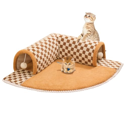 大型猫用トンネルベッド、猫用トンネル - 2 in 1 クッション付き猫トンネル ぬいぐるみボール付き,猫トンネルベッドクッション 猫のおもちゃ 子猫 フェレット 子犬 猫用