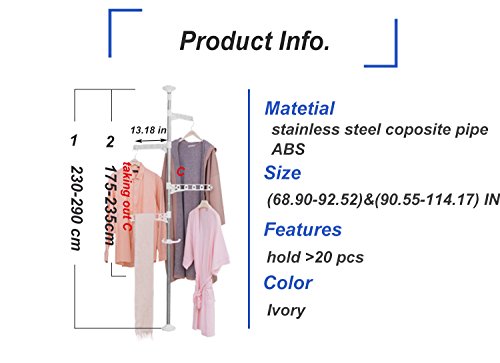 Baoyouni Telescopic Laundry Tension Pole Corner Clothes Hanging Drying Rack Floor To Ceiling Jacket Coat Hanger Garment Storage Organizer Stand Space Saving With Adjustable Arms - Ivory #TOP5