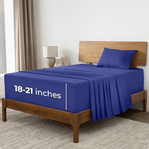 Image of Mellanni Extra Deep Twin Sheets - 3 PC Iconic Collection Bedding - Hotel Luxury, Ultra Soft, Cooling Bed Sheets - Wrinkle, Fade, Stain Resistant (Twin, Royal Blue)
