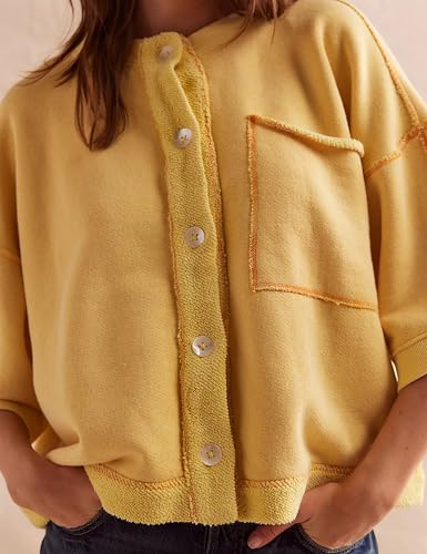 Women's Crop Cardigan Sweatshirts Half Sleeve Button Down Tops Casual Open Front Sweater 2025 Fall Outfits with Pocket3