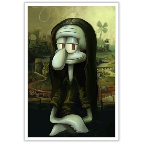 EsEntL Lustiges Squidward AS Mona Lisa Cartoon Poster Anime Room Decor Funny Canvas Wall Art Vintage Posters for Room Decor Aesthetic Prints Painting Decorations Picture 16X24inch Unframed