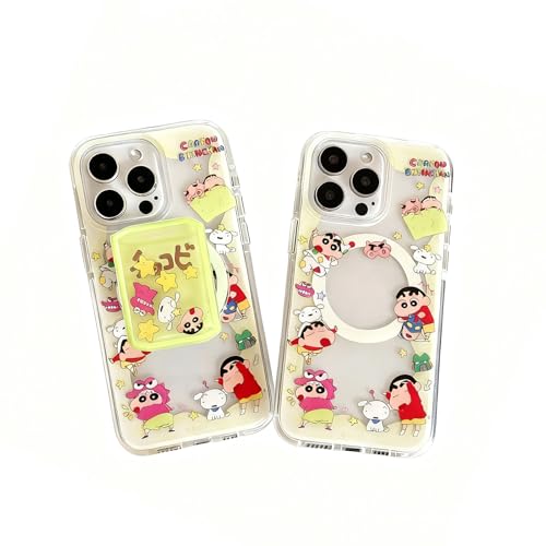 iPhone17Pro 用 ケース クレヨンしんちゃん 可愛いアニメキャラクター グッズしんちゃん&びまんじょう TPU素材 エアバッグ付きスタンド 半透明 耐衝撃 指紋防止 放熱機能 日常使用に最適 ギフトにぴったり カジュアルでファッショナブル アイド