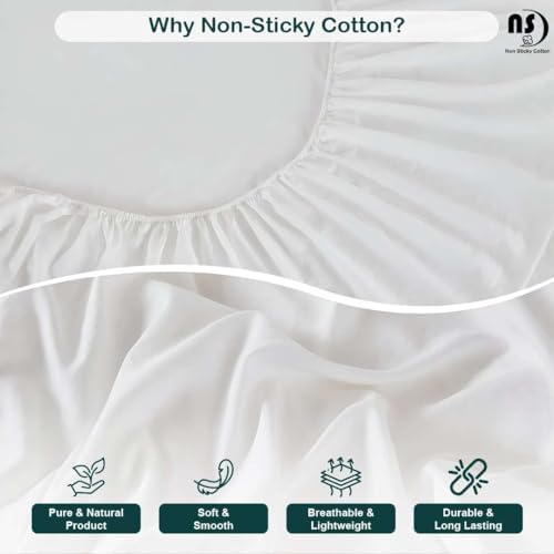 NON Sticky cotton Premium 4 Piece Egyptian Cotton Fitted Queen Sheet Set, Hotel Quality Soft Breathable Bedding Sheets, 15" Deep Pocket, 60" X 80", White Solid - Thumbnail 2