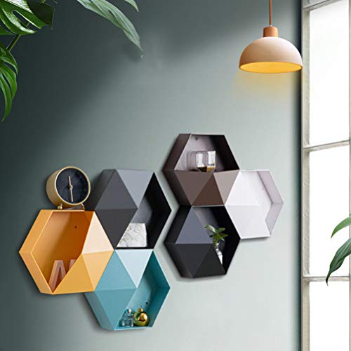 AMONIDA Decoración Geométrica de la Pared, Estante de Pared Hexagonal Estable, Diseño Versátil Que Ahorra Espacio Montado en la Pared para el Dormitorio (Negro)