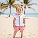 Mobbdow Toddler Baby Girl Swimsuit Bathing Suit Coverup Terry Cloth Flutter Sleeve Zipper Hooded Tops Plaid Ruffle Shorts Set (Red, 2-3T)