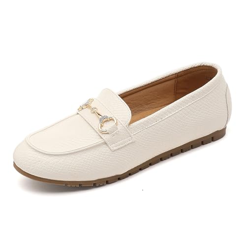 Image of Women's Wide Loafers Casual Slip on Flat Shoes Women's Comfort Penny Loafers with Arch Support Women Dressy Moccasins