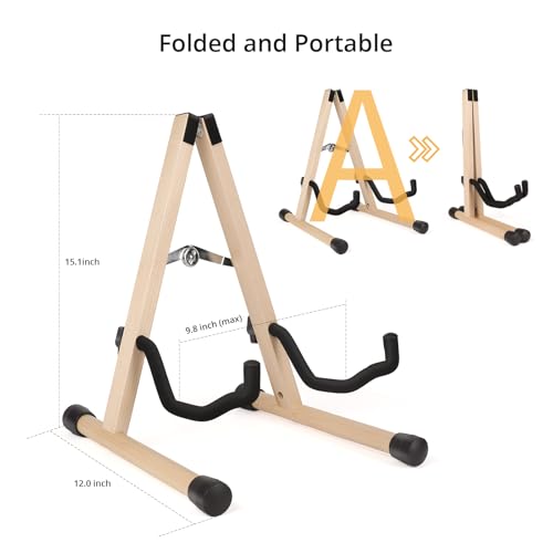 MUSO Natural Wood Guitar Stand, A-Frame Folding Holder, Easy Assembly and Portable, For Guitar,Bass,Ukulele,Banjo,Cello,Mandolin,Durable and Solid (Ashtree)