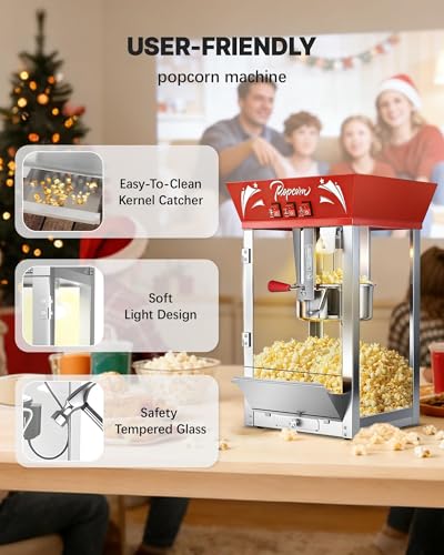 Image of 12 Oz Commercial Popcorn Machine, Movie Theater Popcorn Machine, Red Tabletop Pop corn Machine with 3-Switch Control & Steel Frame Tempered Glass Doors