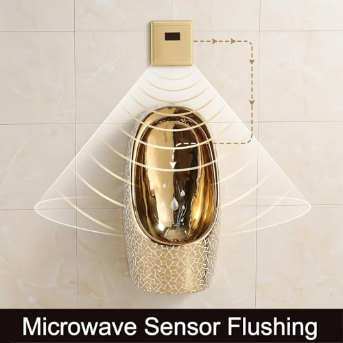 Urinal de pared dorado para hombres, urinal comercial y doméstico con descarga automática por sensor, acabado cerámico electrochapado, antiesplashes para baño, restaurante y hotel miniatura 2