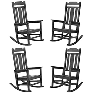 hOmeHua Patio Rocking Chair Set of 4 All Weather Resistant Outdoor Indoor Fade Resistant Patio Rocker ChairStable Durable Smooth Rocking Comfortable Easy to Maintain Black