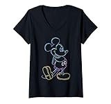 Womens Disney Mickey And Friends Mickey Mouse Neon Line Portrait V-Neck T-Shirt