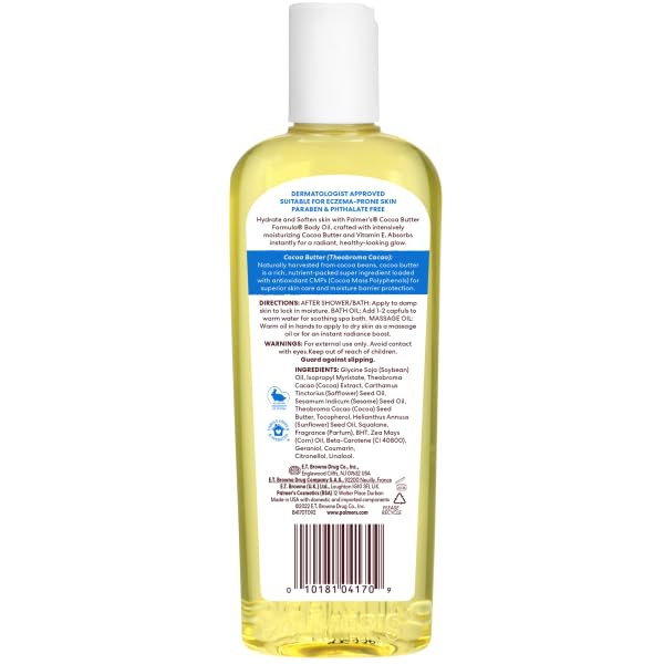 Cocoa Butter Body Oil, Vitamin E Enriched Fast Absorbing Formula, Deep Moisturizing for Dry Sensitive & Itchy Skin - Image 2