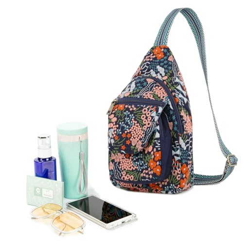 Image of SILKAREA Vintage Embroidered Floral Ethnic Backpack for Women Handbag Shoulder Bag Mini Travel Purse (Flower Sea Blue)