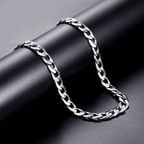Fosir Mens Curb Chain Necklace, Diamond Cut Stainless Steel Flat Cuban Link Chain For Men Boys Women, 5/7/9Mm, 18-30 Inch #TOP1