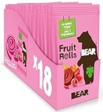 BEAR Real Fruit Snack Rolls - Gluten Free, Vegan, and Non-GMO - Raspberry – 36 Rolls, Healthy School And Lunch Snacks For Kids And Adults, 0.7 Ounce (Pack of 18)