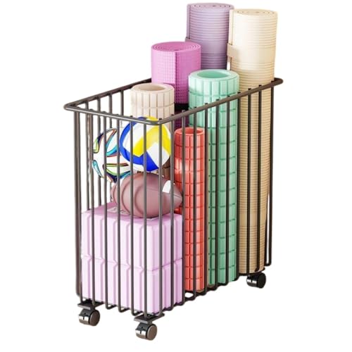 HeartTrend ヨガマット収納ラック キャスター付き ポータブルジムマットフロアスタンド 金属製 多機能ヨガマット収納ラック エクササイズマシンコーナー収納オーガナイザー 自宅/ジム用 (一体型,ブラック)