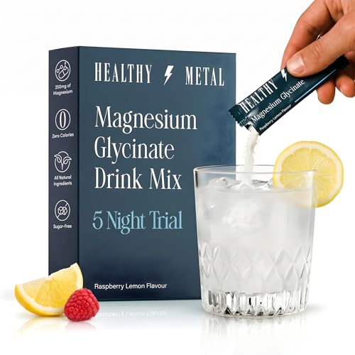 Healthy Metal Magnesium Drink Mix Sachets for Sleep Relaxation & Daily Support Magnesium Glycinate Powder Raspberry Lemon Flavour Easy to Mix Supplement 5 Sachets
