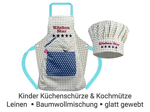 Emily´s Check Kochmütze + Küchenschürze + Topfhandschuh für Kinder - 3teiliges Set 1428.2002, Kitchen Star, Medium [7-12 Jahre] – Ansicht 2