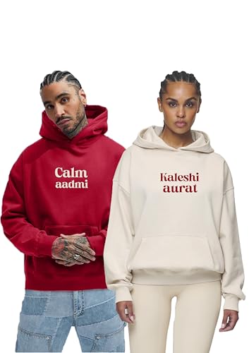 Image of Besick Cotton Warm Hooded Neck Pullover Calm Aadmi Kaleshi Aurat Printed Couple Hoodies