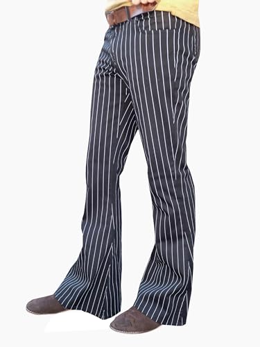 Mens Pin Stripe Black Bell Bottoms Flares Pants Retro Striped Trousers2