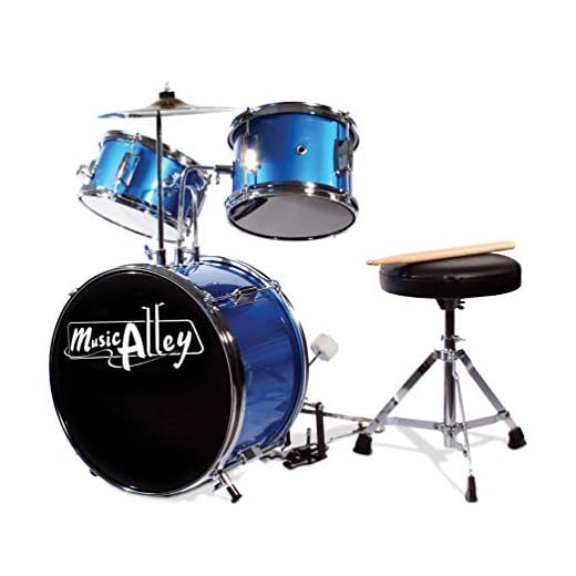 Music Alley Batería Junior Musical Alley para niños con pedal de bombo, taburete y baquetas - Azul