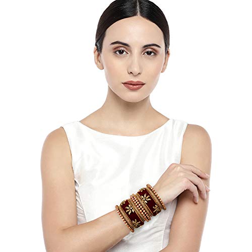 Aheli Matching Floral Velvet Silk Thread Chuda Chura Bangle Set Indian Traditional Bridal Fashion Jewelry For Women Girls (Size - 2.6) #TOP1