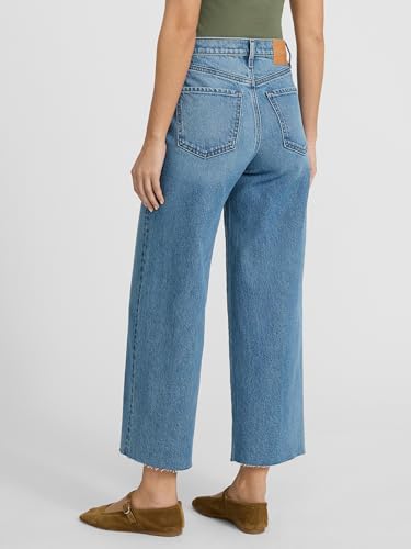 EXPRESS Women’s Wide-Leg Ankle Jeans – High Waisted Stretch Denim, Raw Hem – Medium Wash3