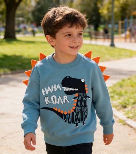 Image of Popshion Toddler Boys Sweatshirts Dinosaur Long Sleeve Pullover Crewneck Shirts Cartoon Tee Sport Tops for Kids 1-8T