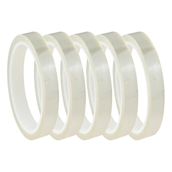 PIVOI 12mm x 33m 108ft Clear Transfer Heat Tape, Heat Resistant, Adhesive Thermal Transfer Tape, No Residue, Heat Press Tape for Heat Vinyl Sublimation Thermal Tape Hot Transfers Packs 5