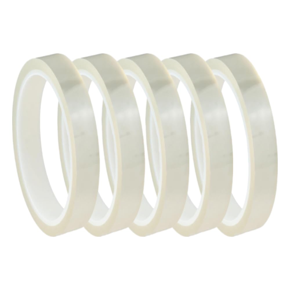 12mm x 33m (108ft) Clear Transfer Heat Tape, Heat Resistant, Adhesive Thermal Transfer Tape, No Residue, Heat Press Tape for Heat Vinyl Sublimation Thermal Tape Hot Transfers Packs (5)