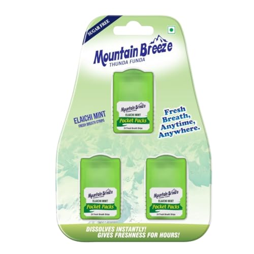 Image of Mountain Breeze Sugar-Free Elaichi mint Fresh Breath Strips Blister (Pack of 3x24Strips Each)