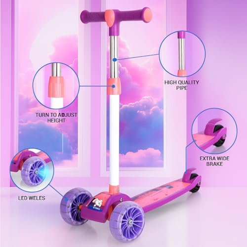 Storio Kick Scooter with Adjustable Height | Foldable | Skate for Kids with PVC Wheel | Age 2-12 Years - Max User Weight 50 kg, Purple - Image 3 thumbnail