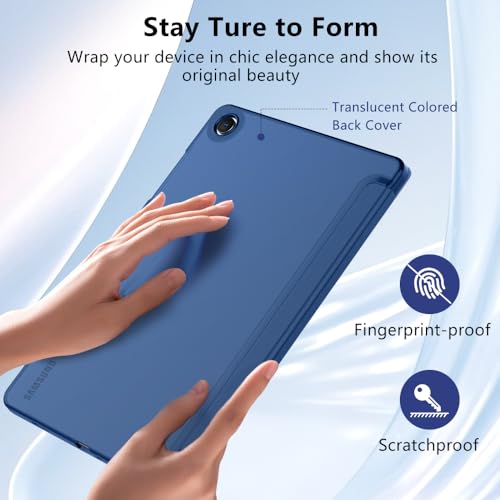 Image of MoKo Trifold Case for Galaxy Tab A9 Plus /A9+ 11 Inch 2023, Navy Blue | Slim Stand Hard PC Translucent Back Shell Smart Cover, Auto Sleep /Wake, Light, Anti-scratch, 2 Adjustable Angle
