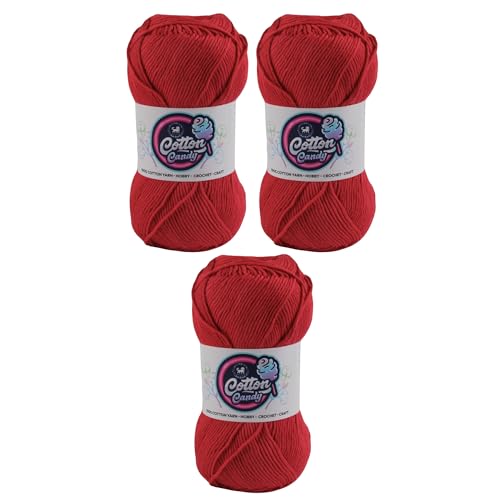 Image of NESTNHAVEN Cotton Candy 100% Cotton Yarn - (100g, 185 Meters) - Luxury Yarn for Crochet, Amigurumi, Embroidery, Toys, Garments, Flowers and Hobby, Projects. (Red) | (300 Gm)