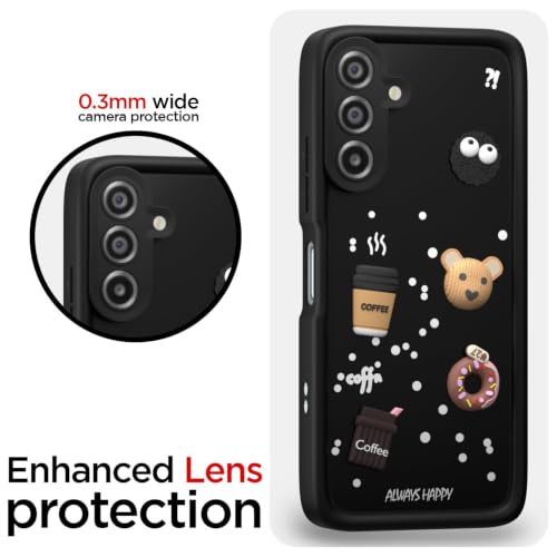 Image of Bintage Cute Fun Ball | Taddy Cartoon 3D Smiley Coffee Cup | Milk Donut | Full Camera Protection Back Cover Compatible for Samsung A17 5G - Black