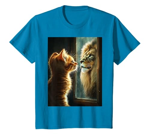 chat lion miroir reflet art cadeaux animal visage mignon sau T-Shirt