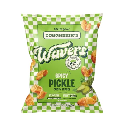 Image of WAVERS by Doughbrik's Snacks, Spicy Pickle Flavor 0.5 oz Bags, Crispy Crunchy Texture Perfect Anytime Snack Made in the USA (12-Pack)