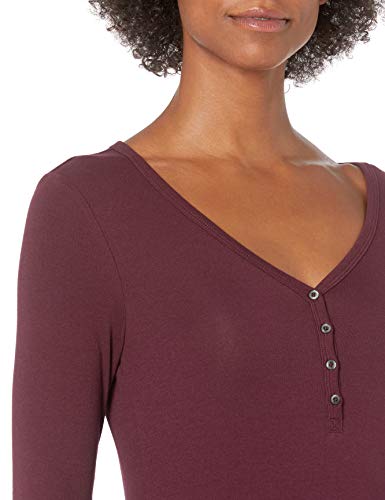 Amazon Essentials Women's Ribbed Knit Long Sleeve Henley Slim Fit T-Shirt, Burgundy, Small