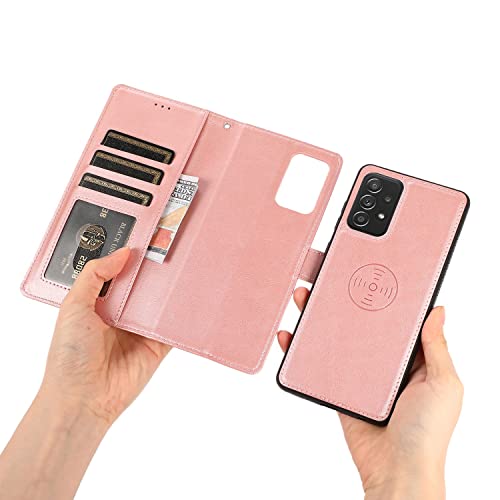GoshukunTech for Galaxy A13 Case,for Samsung Galaxy A04S Phone Cover [2 in 1 Wallet Leather Case] Detachable Magnetic Flip Cover with Card Slots,Wrist Strap-Pink