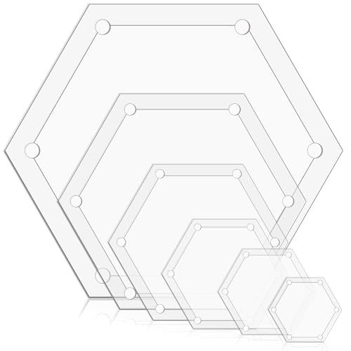 Bewudy 6 Pieces Hexagon Quilting Template, 1 Inch, 1.5 Inch,