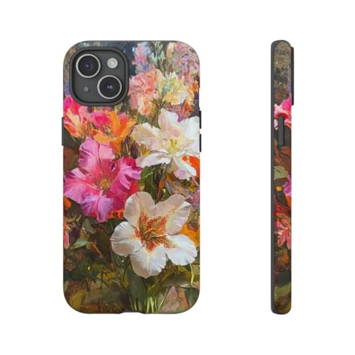 Coque rigide mate iPhone 15 Plus marron protection antichoc bouquet floral