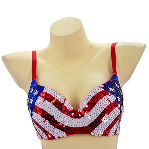 Arsimus USA Patriotic 4th of July American Flag Sequins Bra